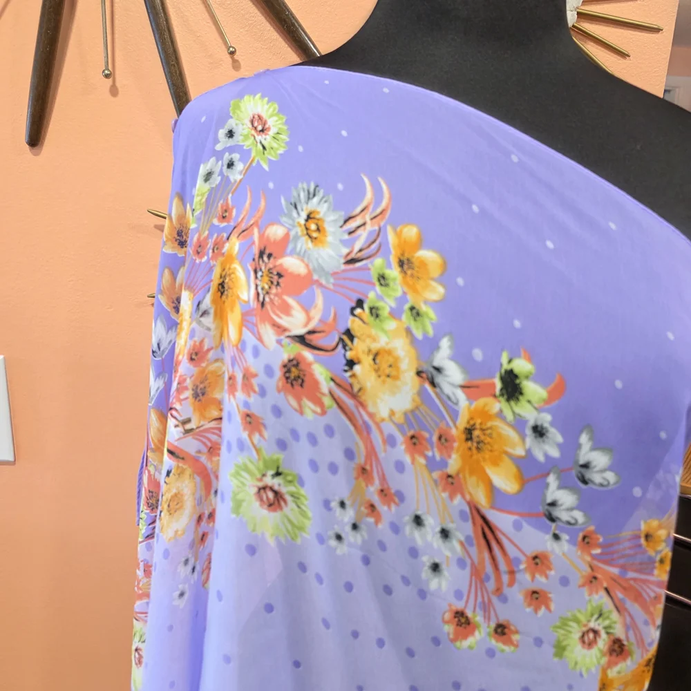 Y2K Vintage Sheer Poncho Fairycore Floral Lavender Wrap Boho Chic Feminine